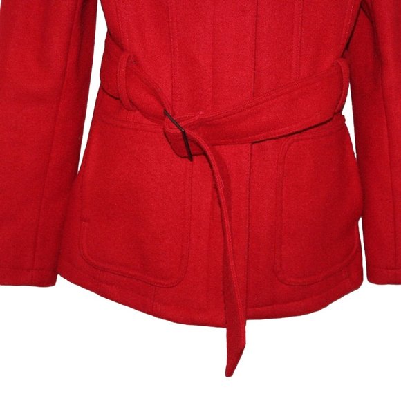 La Redoute US 6 UK 10 Red Belted Wool Blend Full Zip Snaps Knit Collar Coat - Picture 7 of 11